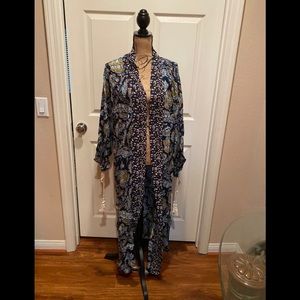 Mix print open front kimono with side slit…